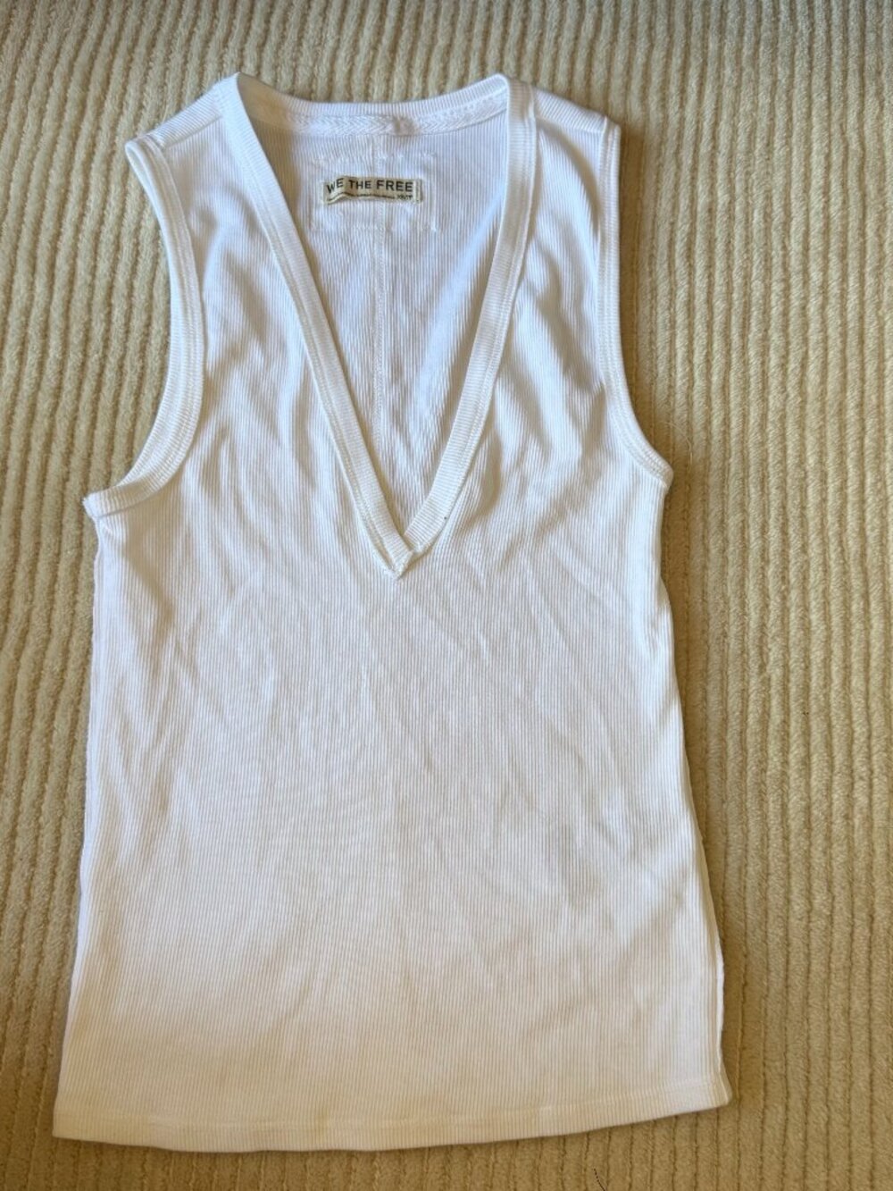We The Free White Ribbed Deep V Tank XS